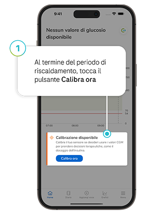Screenshot del pulsante Calibra ora dell’app SmartGuide.