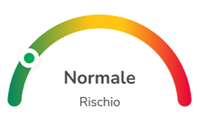 Grafico che mostra il livello di rischio "Normale" con l’indicatore nella zona verde.