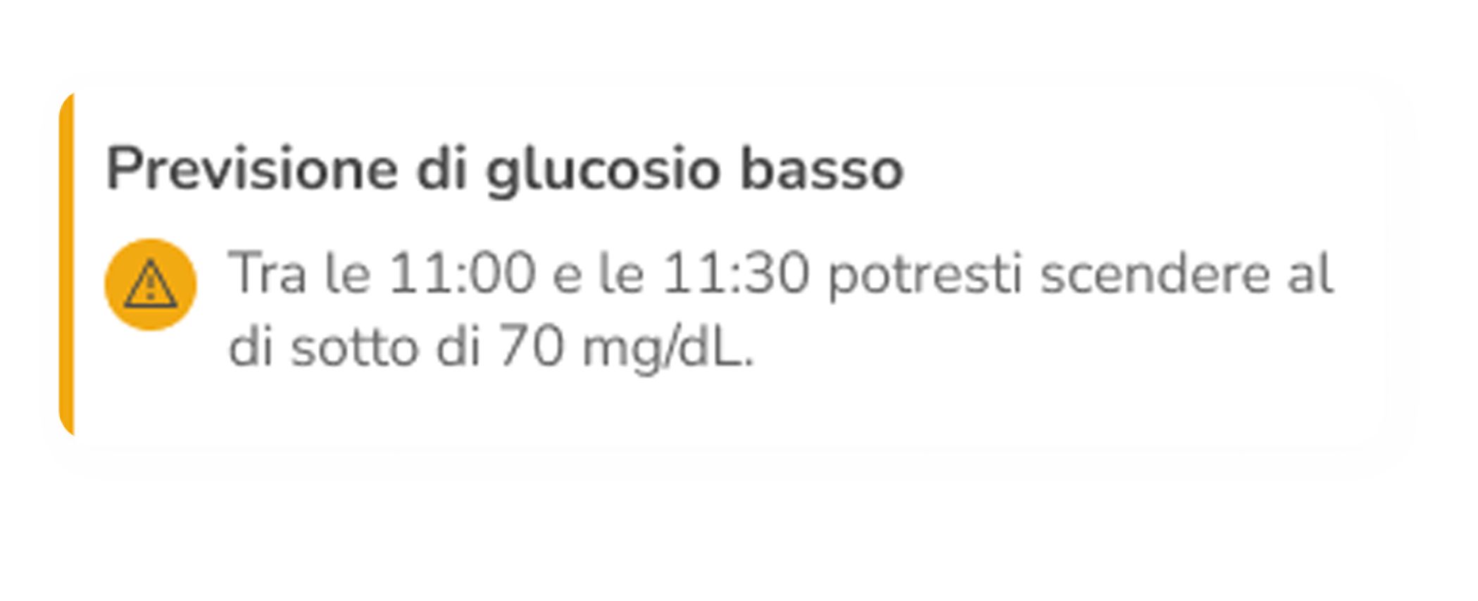 Avvertenza popup Previsione di glucosio basso dell’app Accu-Chek SmartGuide Predict.
