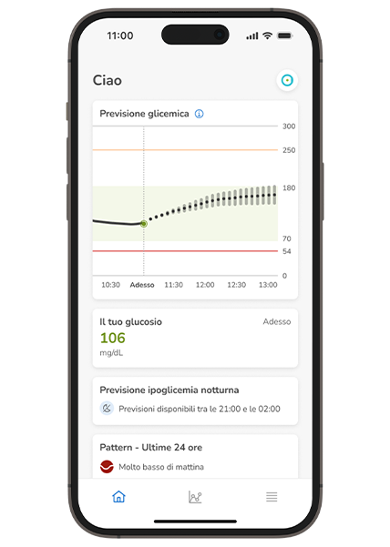 Schermata Home dell’app Accu-Chek SmartGuide Predict.