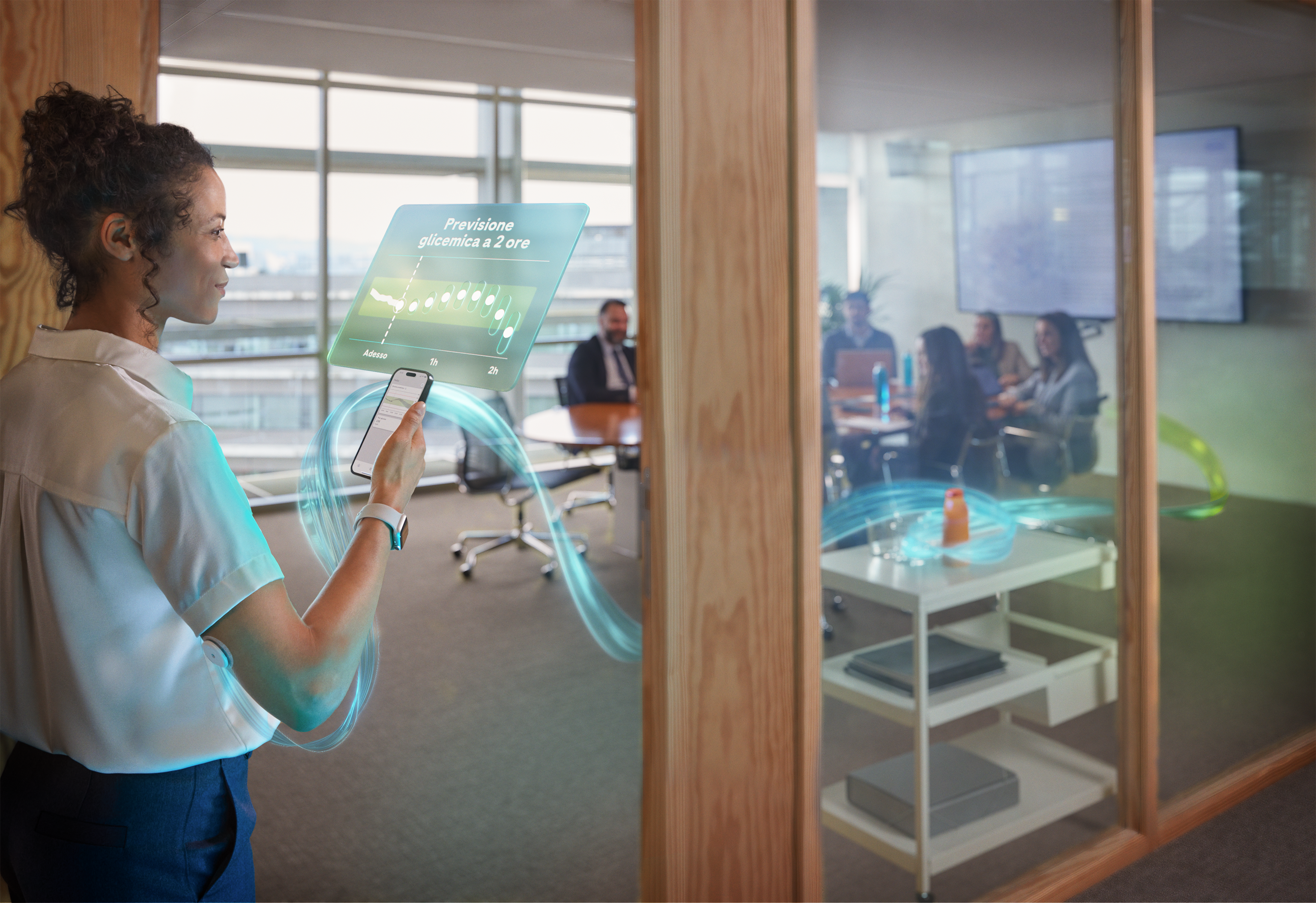 Vivi la tua giornata con sicurezza grazie alla funzione Previsione glicemica a 2 ore.