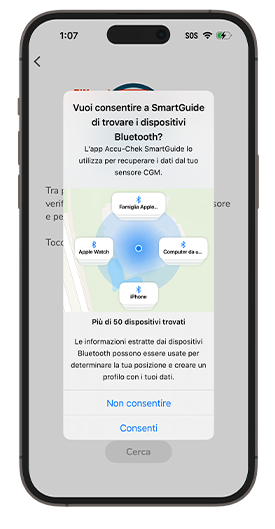 Ricerca di Associazione dell’app SmartGuide per utilizzare il Bluetooth.
