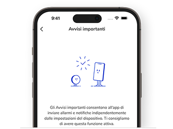 Schermata dell’app Accu-Chek SmartGuide che mostra la descrizione degli Avvisi importanti.