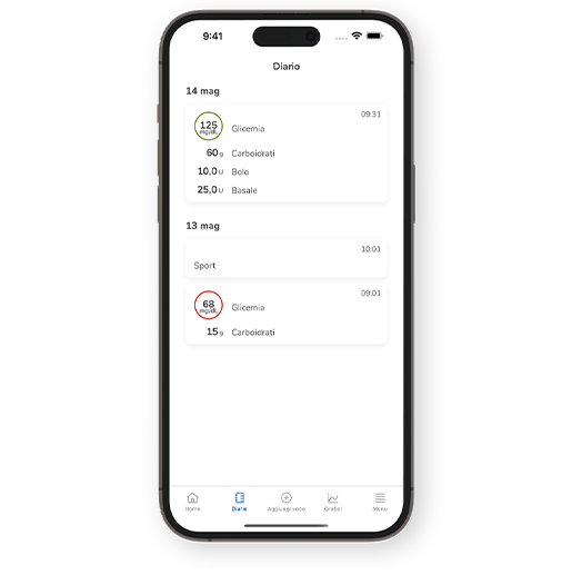 Schermata Diario del  CGM SmartGuide.